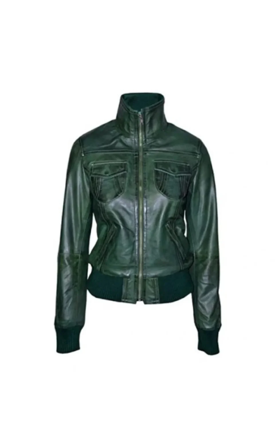 Women’s Green Bomber Leather Jacket