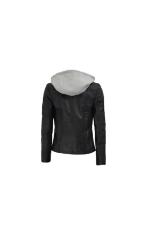 Womens Black Leather Hooded Jacket