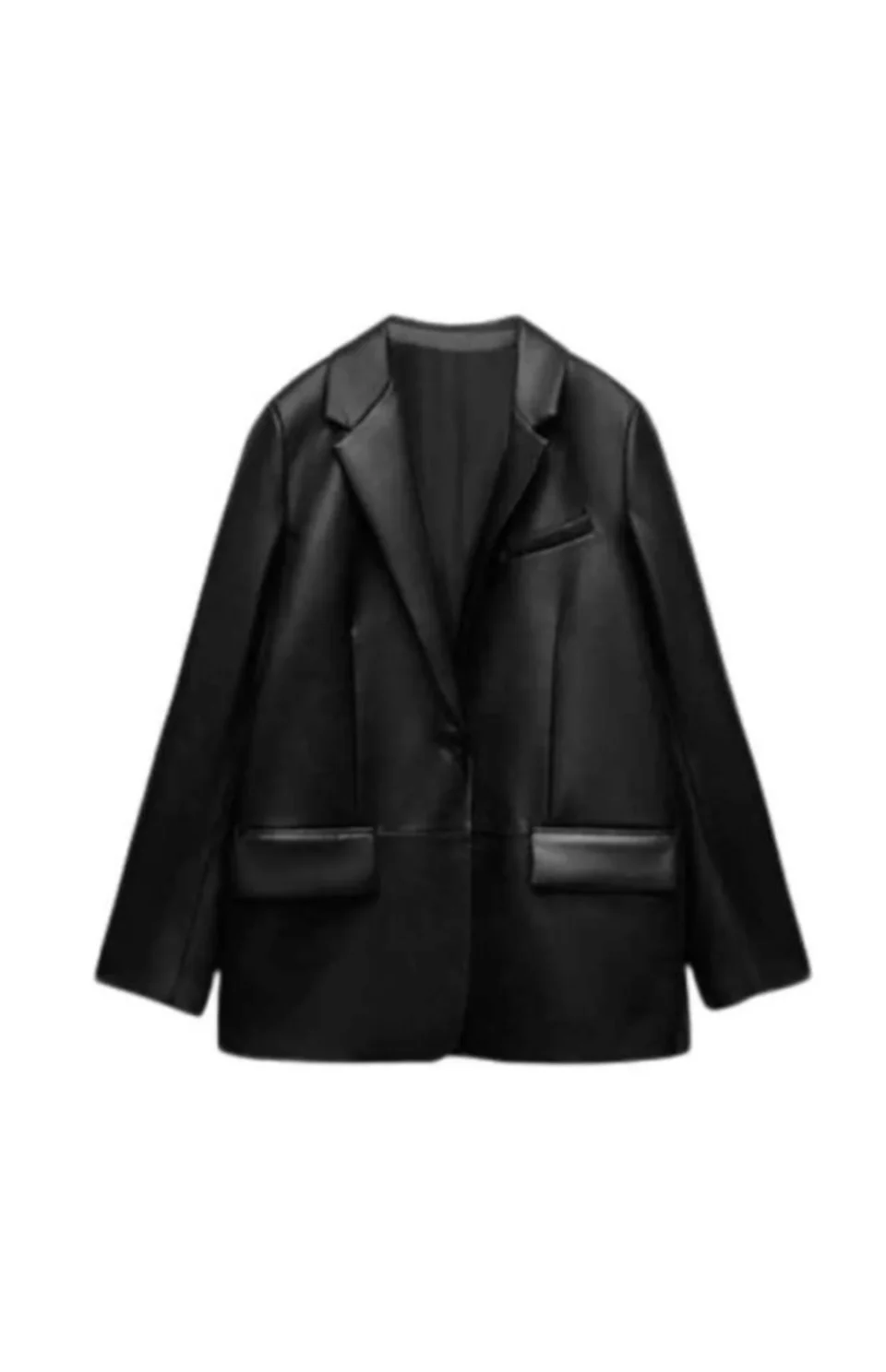 Women Black Oversized Leather Coat Blazer