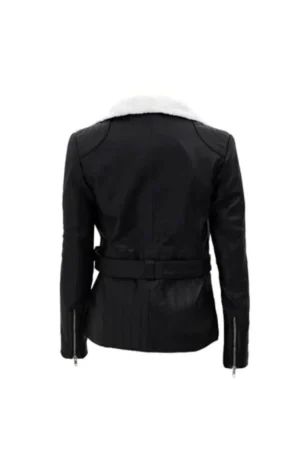 Women’s Black Asymmetrical Shearling Biker Leather Jacket