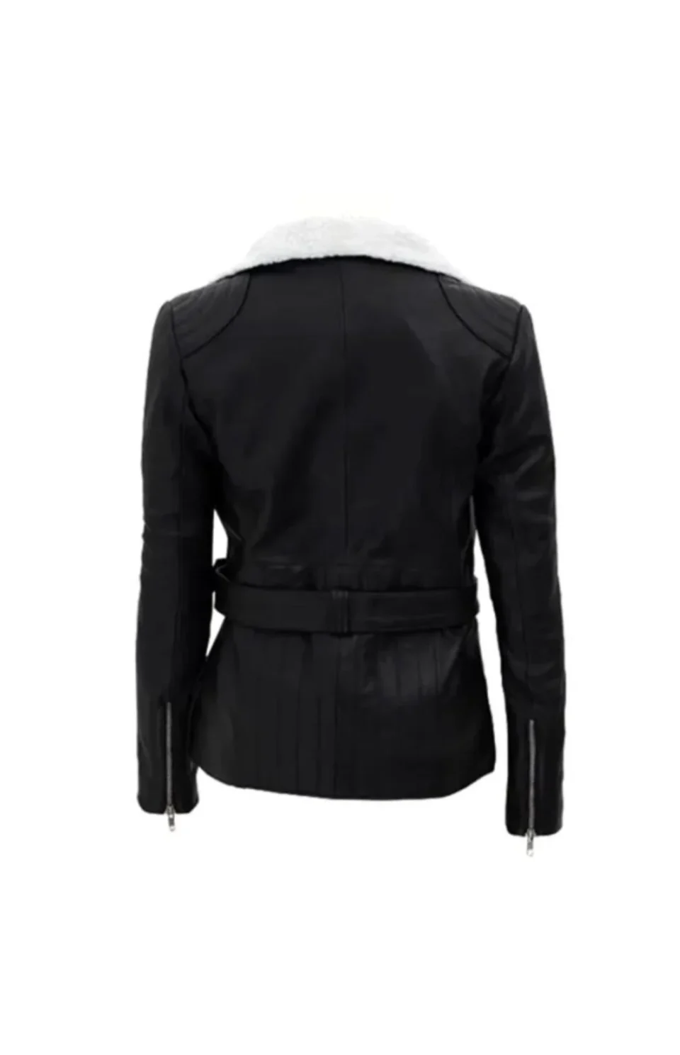 Women’s Black Asymmetrical Shearling Biker Leather Jacket