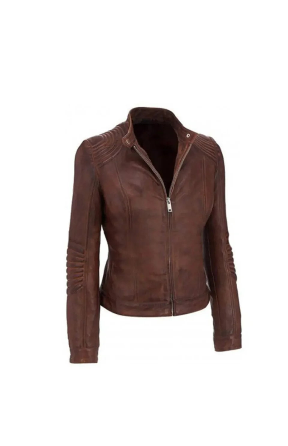 Women’s Vintage Biker Cafe Racer Brown Leather Jacket