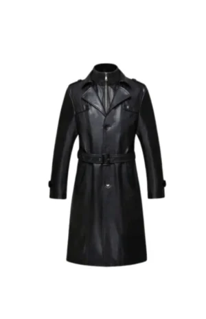Sheepskin Men Long Leather Trench Coat
