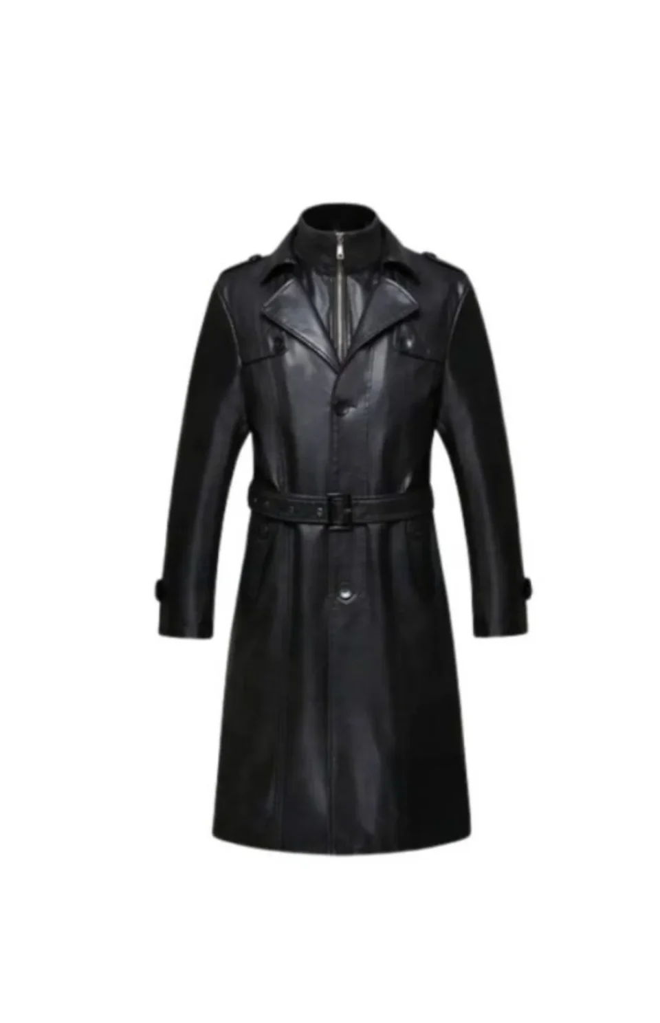 Sheepskin Men Long Leather Trench Coat