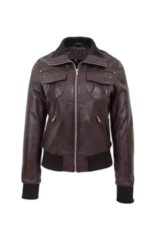 Women’s Brown Leather Bomber Jacket
