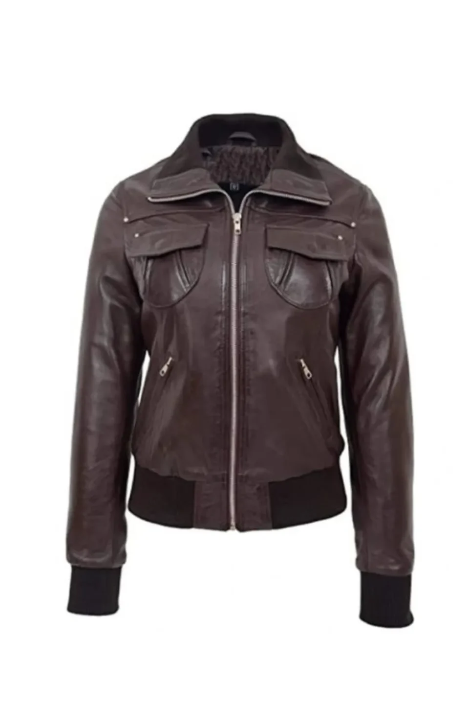 Women’s Brown Leather Bomber Jacket
